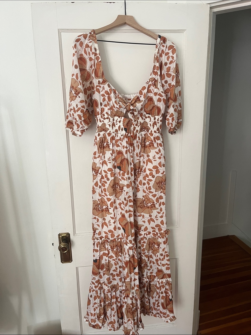 Anthropologie Tiered Maxi Dress Terracotta Floral Size Medium